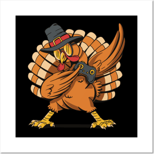 Funny Dabbing Turkey Holding A Joystick Thanksgiving Day Posters and Art